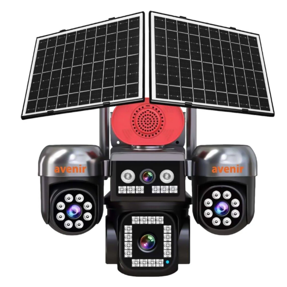  4 Kamera 3PTZ 12mp 4G Solar  Sim Kartlı Çift Güneş Panelli Güvenlik Kamerası AV-S446 