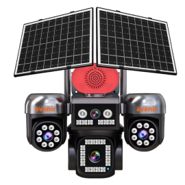  4 Kamera 3PTZ 12mp 4G Solar  Sim Kartlı Çift Güneş Panelli Güvenlik Kamerası AV-S446 