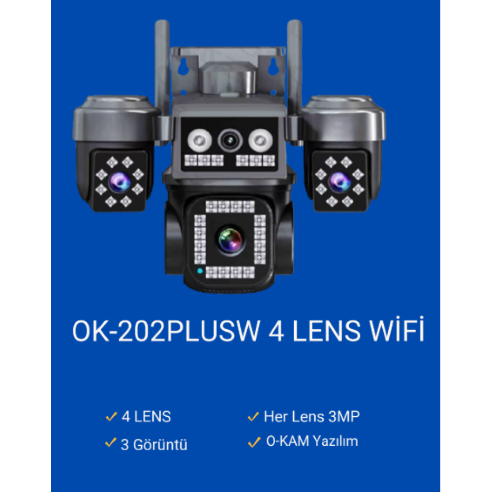 O-kam 4 Kameralı OK-202PLUSW Wifi Kablosuz internet ile Çalışan GECE GÖRÜŞLÜ GÜVENLİK KAMERASI