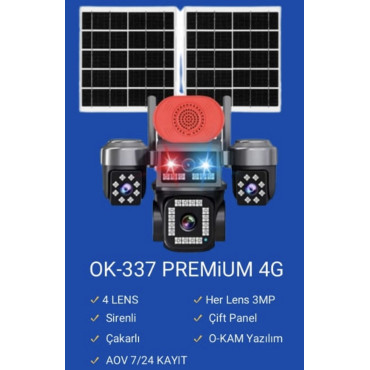 4 kameralı okam 12mp 4G Solar Sim Kartlı Çift Güneş Panelli OK-337PREMiUM4G Güvenlik Kamerası