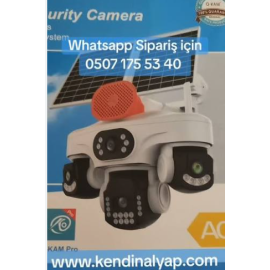 Okam-S-337 PREMiUM 4G 4 LENS AOV ÇİFT PANEL SİRENLİ 4 kameralı 12mp Sim Kartlı SOLAR Panelli PTZ Güvenlik Kamerası
