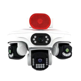Okam-S-337 PREMiUM 4G 4 LENS AOV ÇİFT PANEL SİRENLİ 4 kameralı 12mp Sim Kartlı SOLAR Panelli PTZ Güvenlik Kamerası