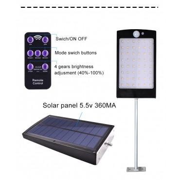 Solar Güneş Enerjili Aydınlatma 48 LED Uzaktan Kumandalı Uzatmalı Sensörlü Lamba